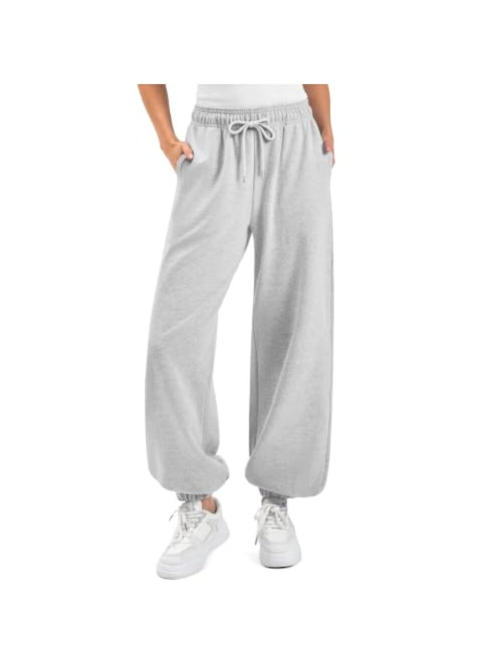 Women's Baggy Sweatpants Looped Terry Lined Drawstring Jogger Lounge Pants